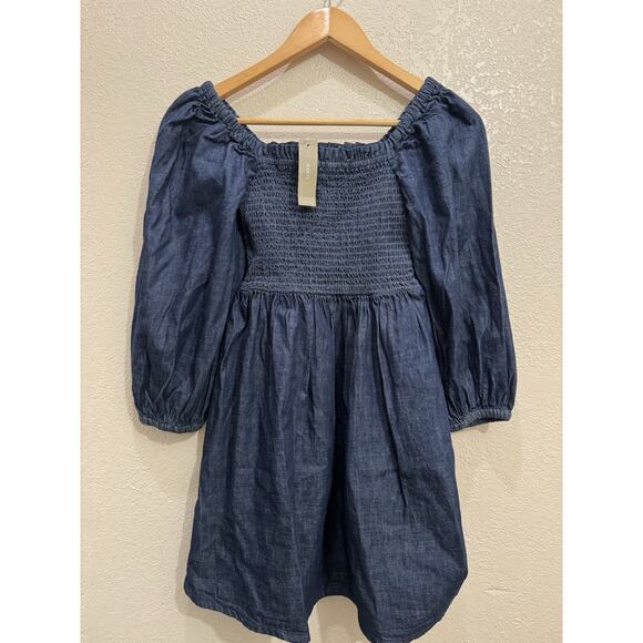 J.Crew Chambray Denim Smocked Puff-Sleeve Dress Women's XXS - Picture 1 of 6